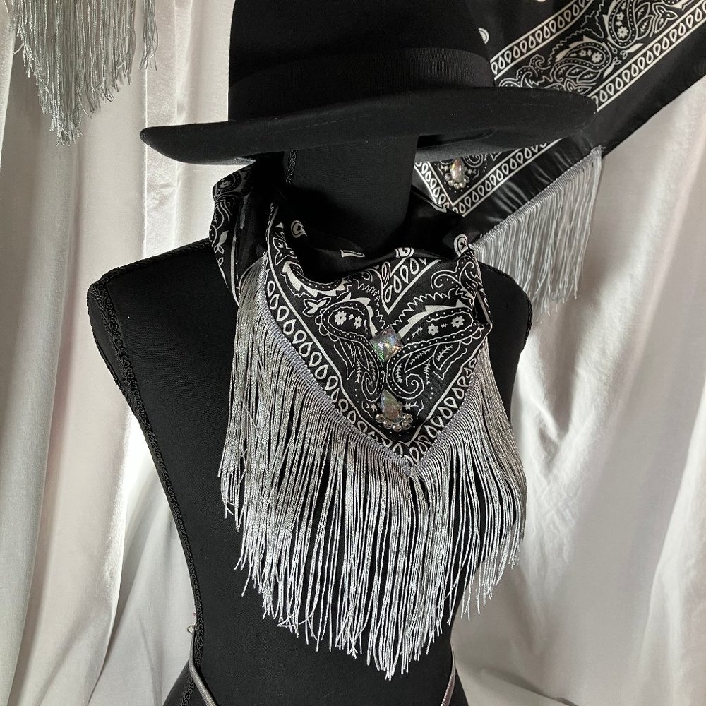 Fringed Blinged out Black Bandana with - Picture 8 of 16